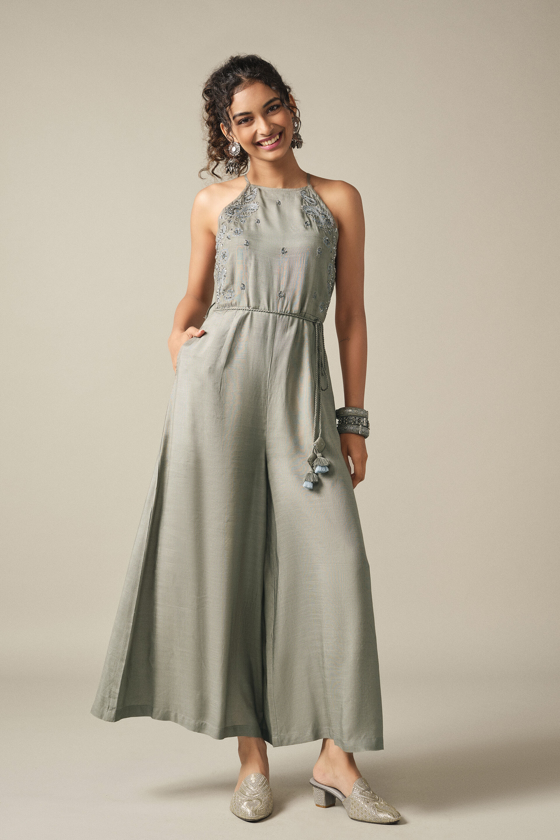 Embroidered Jumpsuit in Grey